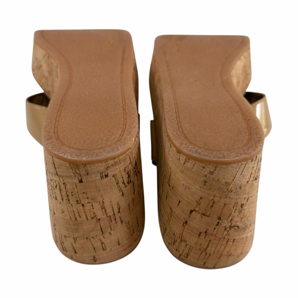 Sam Edelman Romy Faux Patent Platform Cork Wedge Thong Sandals Tan Size 8M - Picture 12 of 15